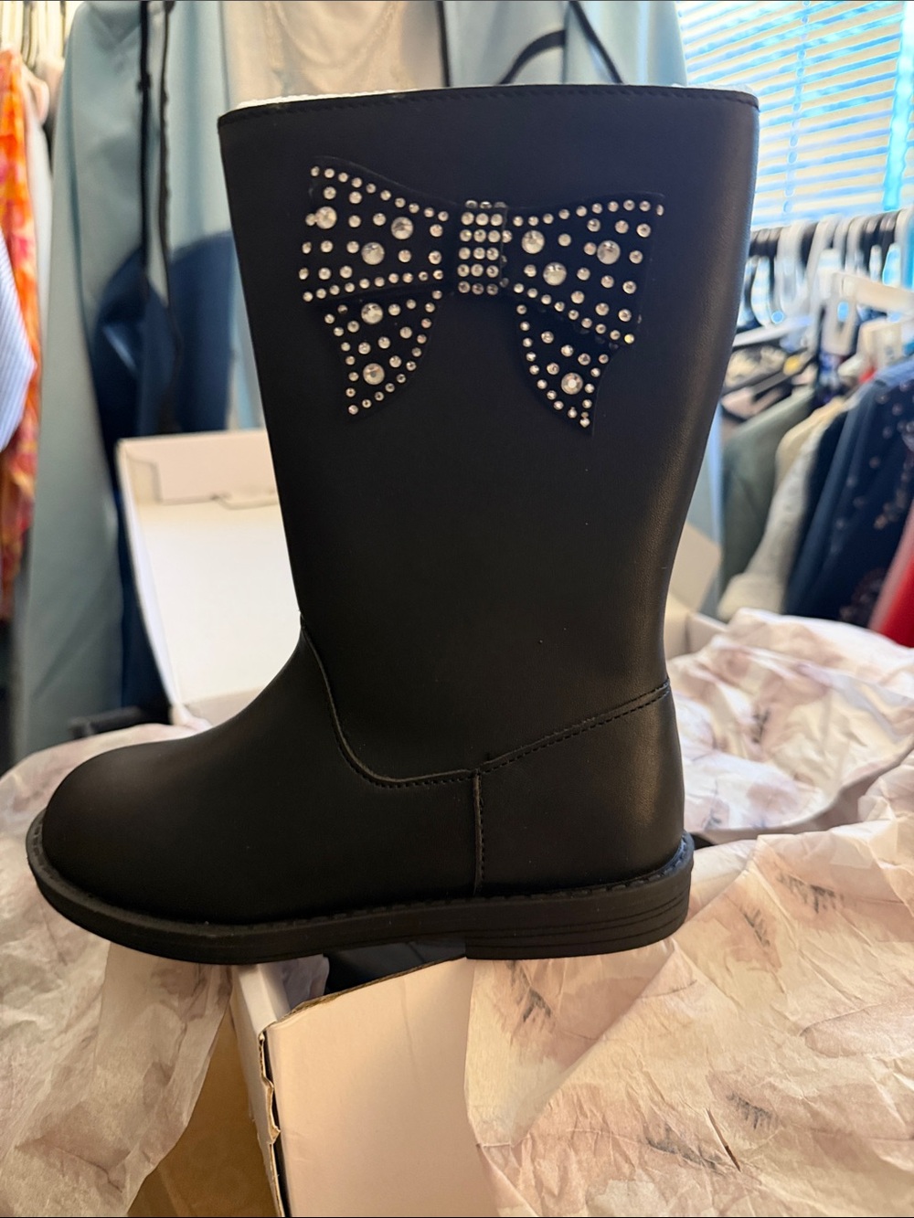 Jessica Simpson Black Kids Mid-Calf Boots with Rhinestone Bow
